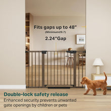 Load image into Gallery viewer, Cumbor 29.7-48" Baby Gate for Stairs, Mom's Choice Awards Winner-Dog Gate for Doorways, Auto Close Safety Pet Gate for Dogs Indoor, Easy Install Pressure Mounted Child Gate with Walk Thru Door, Brown
