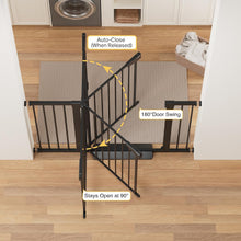 Load image into Gallery viewer, Cumbor 29.7-48" Baby Gate for Stairs, Mom's Choice Awards Winner-Dog Gate for Doorways, Auto Close Safety Pet Gate for Dogs Indoor, Easy Install Pressure Mounted Child Gate with Walk Thru Door, Black