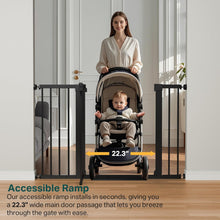 Load image into Gallery viewer, Cumbor 29.7-48" Baby Gate for Stairs, Mom's Choice Awards Winner-Dog Gate for Doorways, Auto Close Safety Pet Gate for Dogs Indoor, Easy Install Pressure Mounted Child Gate with Walk Thru Door, Black