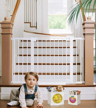 Load image into Gallery viewer, Cumbor 29.7-48" Baby Gate for Stairs, Mom's Choice Awards Winner-Dog Gates for Doorways, Auto Close Safety Pet Gate for Dogs Indoor, Easy Install Pressure Mounted Child Gate with Walk Thru Door, White