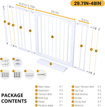 Load image into Gallery viewer, Cumbor 29.7-48" Baby Gate for Stairs, Mom's Choice Awards Winner-Dog Gates for Doorways, Auto Close Safety Pet Gate for Dogs Indoor, Easy Install Pressure Mounted Child Gate with Walk Thru Door, White