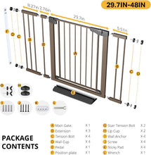 Load image into Gallery viewer, Cumbor 29.7-48" Baby Gate for Stairs, Mom's Choice Awards Winner-Dog Gate for Doorways, Auto Close Safety Pet Gate for Dogs Indoor, Easy Install Pressure Mounted Child Gate with Walk Thru Door, Brown