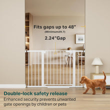 Load image into Gallery viewer, Cumbor 29.7-48" Baby Gate for Stairs, Mom's Choice Awards Winner-Dog Gates for Doorways, Auto Close Safety Pet Gate for Dogs Indoor, Easy Install Pressure Mounted Child Gate with Walk Thru Door, White