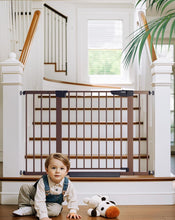 Load image into Gallery viewer, Cumbor 29.7-48" Baby Gate for Stairs, Mom's Choice Awards Winner-Dog Gate for Doorways, Auto Close Safety Pet Gate for Dogs Indoor, Easy Install Pressure Mounted Child Gate with Walk Thru Door, Brown