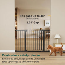 Load image into Gallery viewer, Cumbor 29.7-48" Baby Gate for Stairs, Mom's Choice Awards Winner-Dog Gate for Doorways, Auto Close Safety Pet Gate for Dogs Indoor, Easy Install Pressure Mounted Child Gate with Walk Thru Door, Black