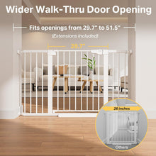 Load image into Gallery viewer, Cumbor 29.7–51.5" Extra Wide Baby Gate for Stairs, Pressure-Mounted Dog Gates for Doorways &amp; Hallways, Auto-Close Walk-Through, No-Trip Design, Child Proof Safety, Dog/Pet Gate for Indoor Use, White
