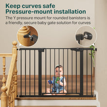 Load image into Gallery viewer, Cumbor 29.7-48" Baby Gate for Stairs, Mom's Choice Awards Winner-Dog Gate for Doorways, Auto Close Safety Pet Gate for Dogs Indoor, Easy Install Pressure Mounted Child Gate with Walk Thru Door, Black