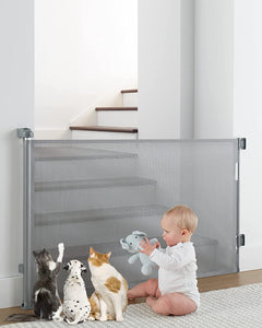 Retractable Baby Gates, Mesh Pet Gate 33" Tall, Extends to 55" Wide,Gray