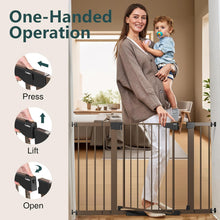 Load image into Gallery viewer, Cumbor 29.7-48" Baby Gate for Stairs, Mom's Choice Awards Winner-Dog Gate for Doorways, Auto Close Safety Pet Gate for Dogs Indoor, Easy Install Pressure Mounted Child Gate with Walk Thru Door, Brown