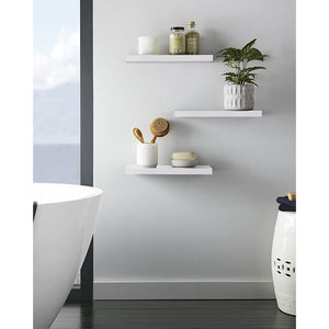 OlarHike 16 inch Wood Floating Shelves Wall Mounted Shelves, White/Brown, Set of 3