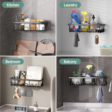 Load image into Gallery viewer, Ophanie Adhesive Shower Caddy, 6-Pack, Large-Capacity Bathroom Organizers and Storage with Towel Hooks, No-Drill Wall-Mounted Basket, Black