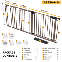 Load image into Gallery viewer, Cumbor 36.6-64 in Extra Wide Baby Gate for Stairs, Dog Gate Indoor, Brown Mom's Choice Awards Winner, Double Lock for Doorways, Auto Close Child Gate for Toddler &amp; Pets, Pressure or Hardware Mounted