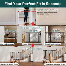 Load image into Gallery viewer, Cumbor 29.7-48" Baby Gate for Stairs, Mom's Choice Awards Winner-Dog Gate for Doorways, Auto Close Safety Pet Gate for Dogs Indoor, Easy Install Pressure Mounted Child Gate with Walk Thru Door, Black