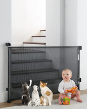 Load image into Gallery viewer, Retractable Baby Gate, Mesh Pet Gate 33&quot; Tall, Extends to 55&quot; Wide, Black