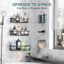 Load image into Gallery viewer, Ophanie Adhesive Shower Caddy, 6-Pack, Large-Capacity Bathroom Organizers and Storage with Towel Hooks, No-Drill Wall-Mounted Basket, Black