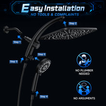 Load image into Gallery viewer, Veken 14" Luxurious Shower Head with Handheld,Full Body Coverage,Power Wash | Magnetic Hand Held,Best Dual Rain Shower Heads Combo,Large Rainfall,Double Detachable Showerhead,Ducha Para Baño,Matte Black