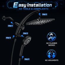 Load image into Gallery viewer, Veken 12" Rain Shower Head with Handheld,High Pressure Power Wash,Magnetic | Dual Shower Heads Combo,8-Mode Hand Held Spray with Hose,Double Detachable Rainfall Showerhead,Best Matte Black Shower System