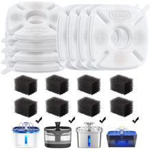Load image into Gallery viewer, Veken Cat Water Fountain Filter, Classic 8 Pack Replacement Filters &amp; 8 Pack Replacement Pre-Filter Sponges for 50oz, 84oz, 95oz or 108oz Automatic Pet Fountain Dog Water Dispenser