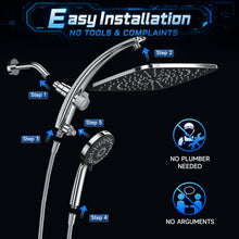 Load image into Gallery viewer, Veken 14" Luxurious Shower Head with Handheld,Full Body Coverage,Power Wash | Magnetic Hand Held,Dual Rain Shower Heads Combo,Large Rainfall,Double Detachable Showerhead,Ducha Para Shower,Chrome,Sliver