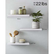 Load image into Gallery viewer, OlarHike 16 inch Wood Floating Shelves Wall Mounted Shelves, White/Brown, Set of 3