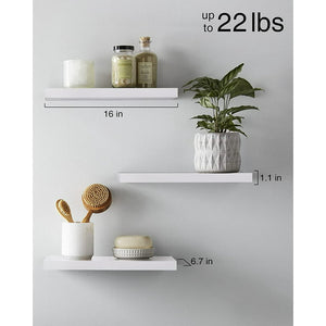 OlarHike 16 inch Wood Floating Shelves Wall Mounted Shelves, White/Brown, Set of 3