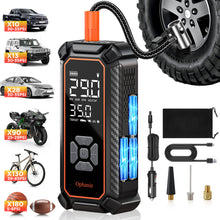 Load image into Gallery viewer, Ophanie Tire Inflator Portable Air Compressor, 9000mAh, 150PSI, Auto Air Pump for Car Tires, Motorcycle, Bicycle, Electric Pump with LED Light，Digital Pressure Gauge &amp; Auto Shut-Off