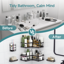 Load image into Gallery viewer, Ophanie Corner Adhesive Shower Caddy 3 Pack, Large Capacity with Soap Holder, No Drilling Wall-Mounted Shower Shelves, Rustproof Bathroom Organizers and Storage, Kitchen &amp; Rental-Friendly, Black