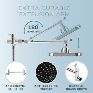 5-Setting High Pressure Shower Head, 12 inch Rain Shower Head with Handheld and Hose,Chrome & Black