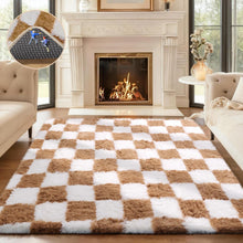 Load image into Gallery viewer, 4' x 6' (Rectangular)Checkered Beige &amp; White