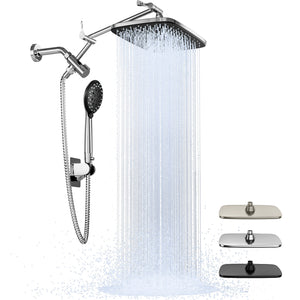 Ophanie 12 Inch High Pressure Rain Shower Head Combo with Adjustable Extension Arm - Wide Rainfall & 5 Spray Handheld Showerhead, Dual Anti-Clog Nozzles for Ultimate Shower Experience