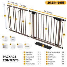 Load image into Gallery viewer, Cumbor 36.6-59" Extra Wide Baby Gate for Stairs, Auto Close Dog Gate Brown Double Lock Safety for Doorways, One-Hand Open with 2-Way Swing, Child Gate for Toddler &amp; Pets, Pressure or Hardware Mounted