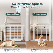 Load image into Gallery viewer, InnoTruth 27-36.6 in Wide Baby Gate for Stairs and Doorways, White Indoor Metal Dog Gate for Pets, Auto Close 2 Way Swing Walk Through Door, Double Lock &amp; Y-Bolts, Pressure or Hardware Mount