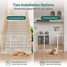 Load image into Gallery viewer, InnoTruth 29.6-50.1 in Extra Wide Baby Gate for Stairs and Doorways, White Indoor Metal Dog Gate for Pets, Auto Close 2 Way Swing Walk Through Door, Double Lock &amp; Y-Bolts, Pressure or Hardware Mount