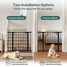 Load image into Gallery viewer, InnoTruth 27-36.6 in Wide Baby Gate for Stairs and Doorways, Black Indoor Metal Dog Gate for Pets, Auto Close 2 Way Swing Walk Through Door, Double Lock &amp; Y-Bolts, Pressure or Hardware Mount