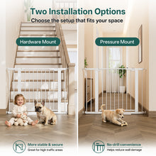 Load image into Gallery viewer, InnoTruth 29.6-39.1 in Wide Baby Gate for Stairs and Doorways, White Indoor Metal Dog Gate for Pets, Auto Close 2 Way Swing Walk Through Door, Double Lock &amp; Y-Bolts, Pressure or Hardware Mount
