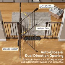 Load image into Gallery viewer, Cumbor 36.6-59" Extra Wide Baby Gate for Stairs, Auto Close Dog Gate Brown Double Lock Safety for Doorways, One-Hand Open with 2-Way Swing, Child Gate for Toddler &amp; Pets, Pressure or Hardware Mounted