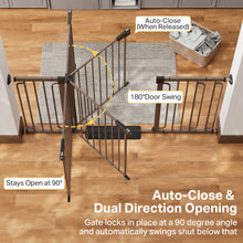 Load image into Gallery viewer, Cumbor 36.6-64 in Extra Wide Baby Gate for Stairs, Dog Gate Indoor, Brown Mom's Choice Awards Winner, Double Lock for Doorways, Auto Close Child Gate for Toddler &amp; Pets, Pressure or Hardware Mounted