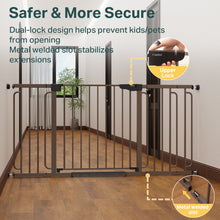 Load image into Gallery viewer, Cumbor 36.6-64 in Extra Wide Baby Gate for Stairs, Dog Gate Indoor, Brown Mom's Choice Awards Winner, Double Lock for Doorways, Auto Close Child Gate for Toddler &amp; Pets, Pressure or Hardware Mounted