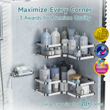 Load image into Gallery viewer, Veken Corner Shower Caddy 3-Pack, Advanced Rustproof Design&amp;Stable Storage, Silver