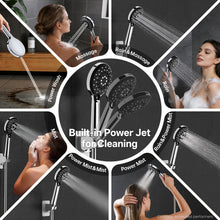 Load image into Gallery viewer, Veken 11.8" Rain Shower Head with Handheld, High Pressure Handheld Shower with Multi Spray Modes, Rainfall Combo with 15" Metal Extension Arm, Detachable Dual Shower and Power Jet, Chrome Silver