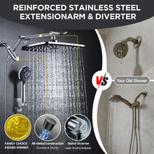 Load image into Gallery viewer, Veken 11.8" Rain Shower Head with Handheld, High Pressure Handheld Shower with Multi Spray Modes, Rainfall Combo with 15" Metal Extension Arm, Detachable Dual Shower and Power Jet, Chrome Silver
