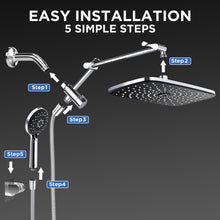 Load image into Gallery viewer, Veken 11.8" Rain Shower Head with Handheld, High Pressure Handheld Shower with Multi Spray Modes, Rainfall Combo with 15" Metal Extension Arm, Detachable Dual Shower and Power Jet, Chrome Silver