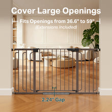 Load image into Gallery viewer, Cumbor 36.6-59" Extra Wide Baby Gate for Stairs, Auto Close Dog Gate Brown Double Lock Safety for Doorways, One-Hand Open with 2-Way Swing, Child Gate for Toddler &amp; Pets, Pressure or Hardware Mounted