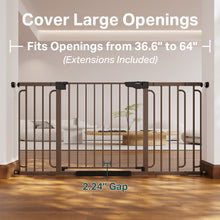 Load image into Gallery viewer, Cumbor 36.6-64 in Extra Wide Baby Gate for Stairs, Dog Gate Indoor, Brown Mom's Choice Awards Winner, Double Lock for Doorways, Auto Close Child Gate for Toddler &amp; Pets, Pressure or Hardware Mounted