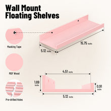 Load image into Gallery viewer, BAYKA 15.7x5.12" Floating Shelves for Wall,Room Decor,Raised Lip,6 Pack Wooden Picture Ledge, Lego Display, Bookshelf, Trinkets, Perfume, Storage in Bedroom,Bathroom,Living Room,Kids Room,Pink