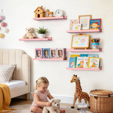 Load image into Gallery viewer, BAYKA 15.7x5.12" Floating Shelves for Wall,Room Decor,Raised Lip,6 Pack Wooden Picture Ledge, Lego Display, Bookshelf, Trinkets, Perfume, Storage in Bedroom,Bathroom,Living Room,Kids Room,Pink