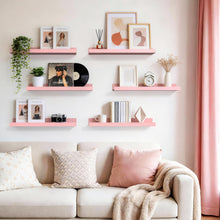 Load image into Gallery viewer, BAYKA 15.7x5.12" Floating Shelves for Wall,Room Decor,Raised Lip,6 Pack Wooden Picture Ledge, Lego Display, Bookshelf, Trinkets, Perfume, Storage in Bedroom,Bathroom,Living Room,Kids Room,Pink