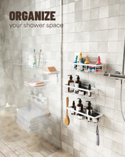 Load image into Gallery viewer, Ophanie Shower Caddy 6 Pack, Large Capacity Adhesive Bathroom Shower Organizer for Bathroom Storage, No Drilling, Rustproof Stainless Steel Shower Shelves, Black