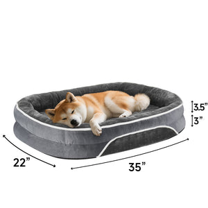 Ophanie Luxury Sofa Orthopedic Dog Bed For Large Dogs, Removable, Machine Washable Plush Cover, and Non-Slip Bottom with Four-Sided Bolster Cushion, Gray (35"x28"x6")