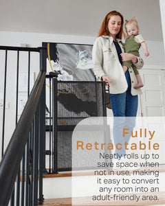 Ophanie Retractable Baby Safety Gate,Mesh Pet Gate 33" Tall, Extends to 55" Wide, Black